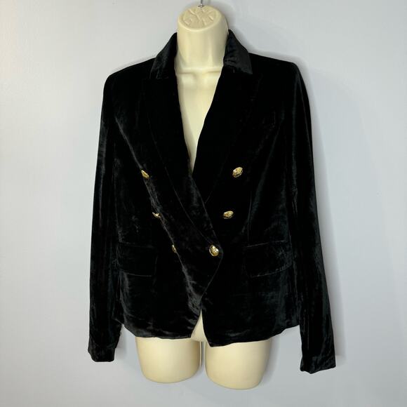 Rachel Zoe Black Velvet Double Breasted Military Jacket Gold Button Women's XS - Picture 7 of 12
